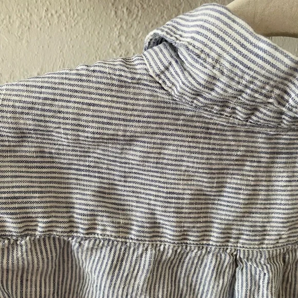 Quince Blue Pinstripe 100% European Linen Buttoned Top Classic Business Spring M - Picture 8 of 10